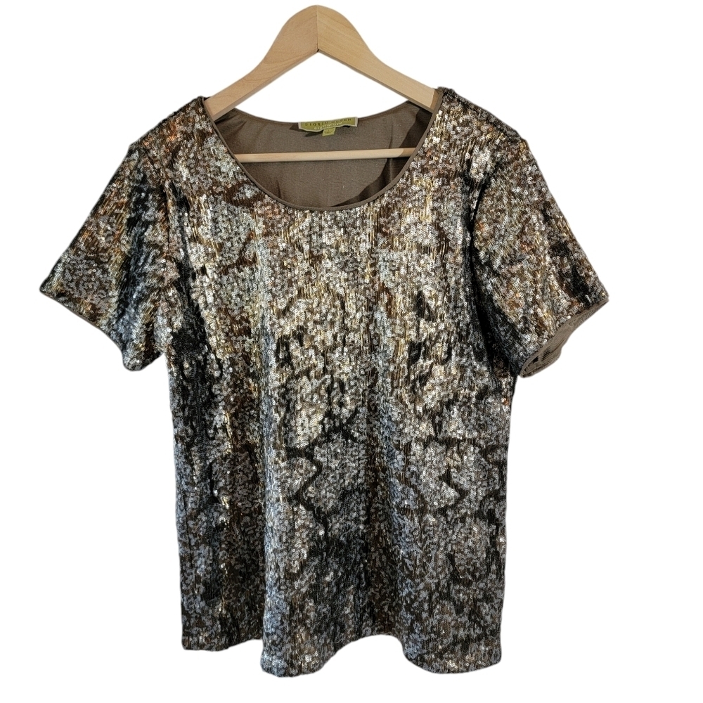 SIGRIN OLSEN Signature  Gold Metallic All Iver Sequin Top Sz L Blink Cocktail